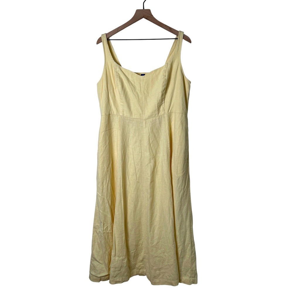 Old Navy Womens Smocked Back Linen Blend Midi Dress Size XL Yellow Cottagecore